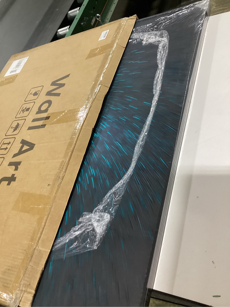Condition photo showing Good Condition for Framed Black and Teal Modern Abstract Wall Art, Contemporary Art Prints Paintings Artwork for Walls, Minimalist Wall Pictures for Living Room Entryway Hallway Dining Room Bedroom Wall Decor 24x36 In 36"L x 24"W Blue Radiance