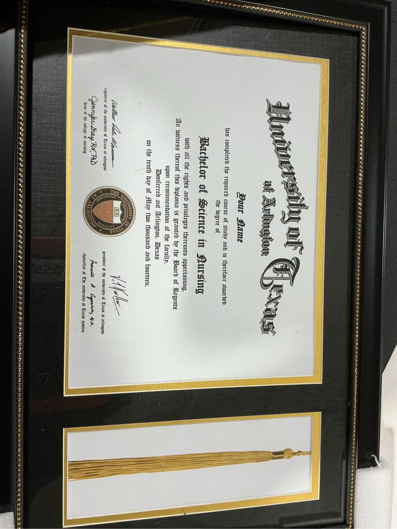 Condition photo showing New/Like New for GMFrames Solid Wood Diploma Frame with Tassel Holder for 8.5x11 Certificate,Black Finish with Intricate Black Rope Detail,UV Protection Acrylic Black 11x17 for 8.5x11 with Tassel