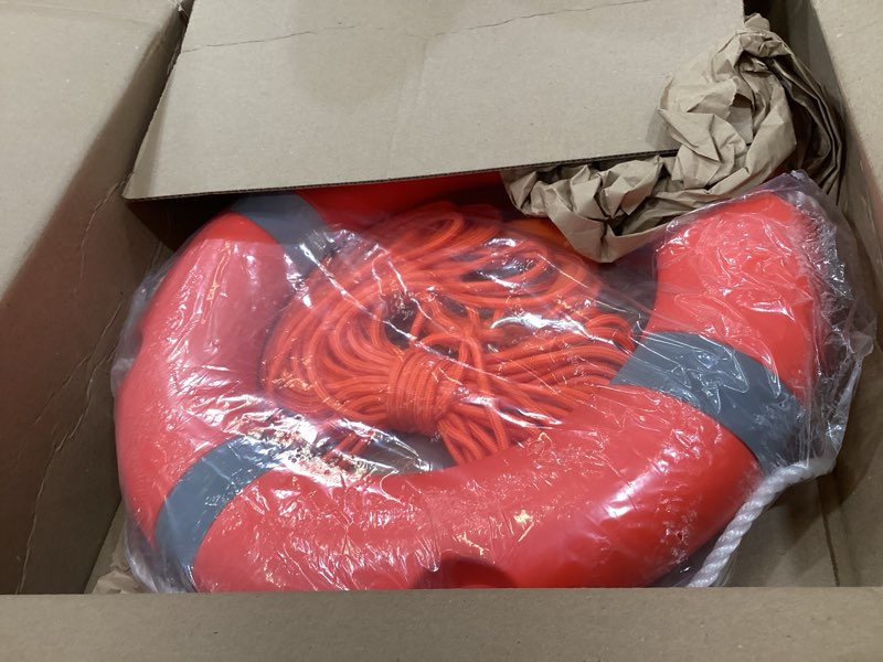 Condition photo showing Good Condition for pool buoy safety boat throw ring life with water floating lifesaving rope and reflective tape orange 14"/22"