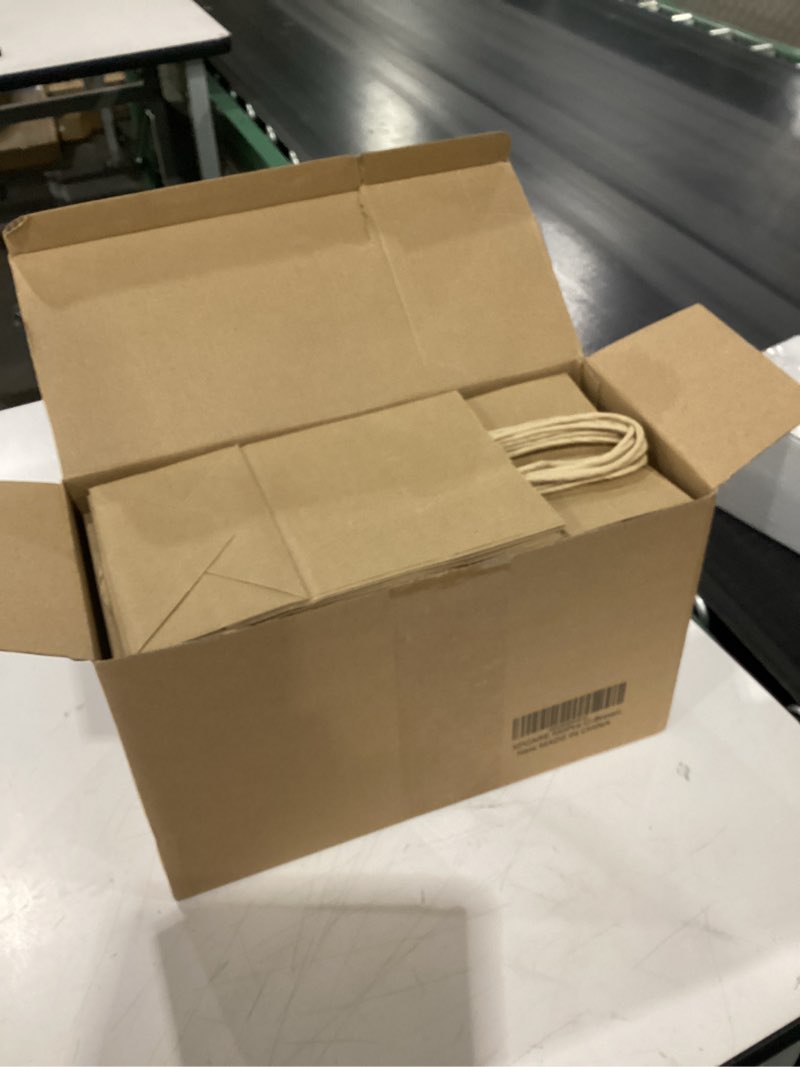 Condition photo showing New/Like New for XPCARE 100Pcs Paper Gift Bags 5.25x3.25x8.25'', Small Paper Bag with Handles Bulk Shopping,Kraft,Retail,Party Bags for Small Business (Brown) Brown-100Count