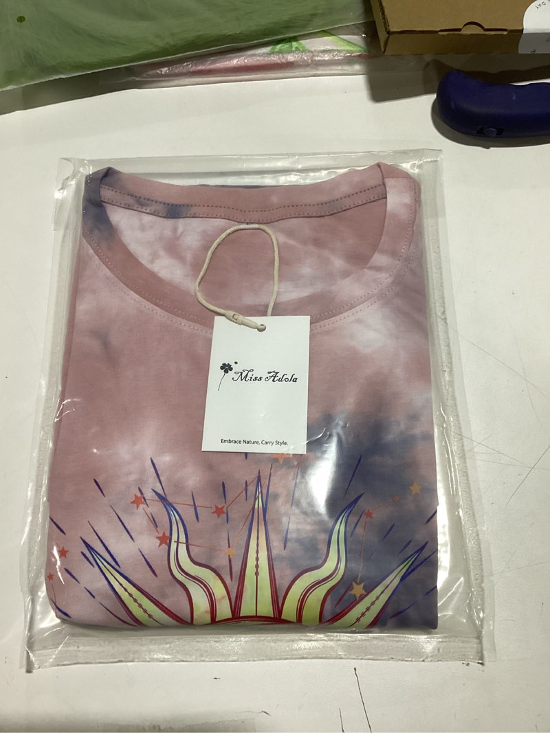 Condition photo showing Good Condition for Tie Dye Shirt Women - Oversized Tie Dye T Shirt Short Sleeve Round Neck Casual Trendy Graphic Tee for Girls Colorful Sun Moon Large Short