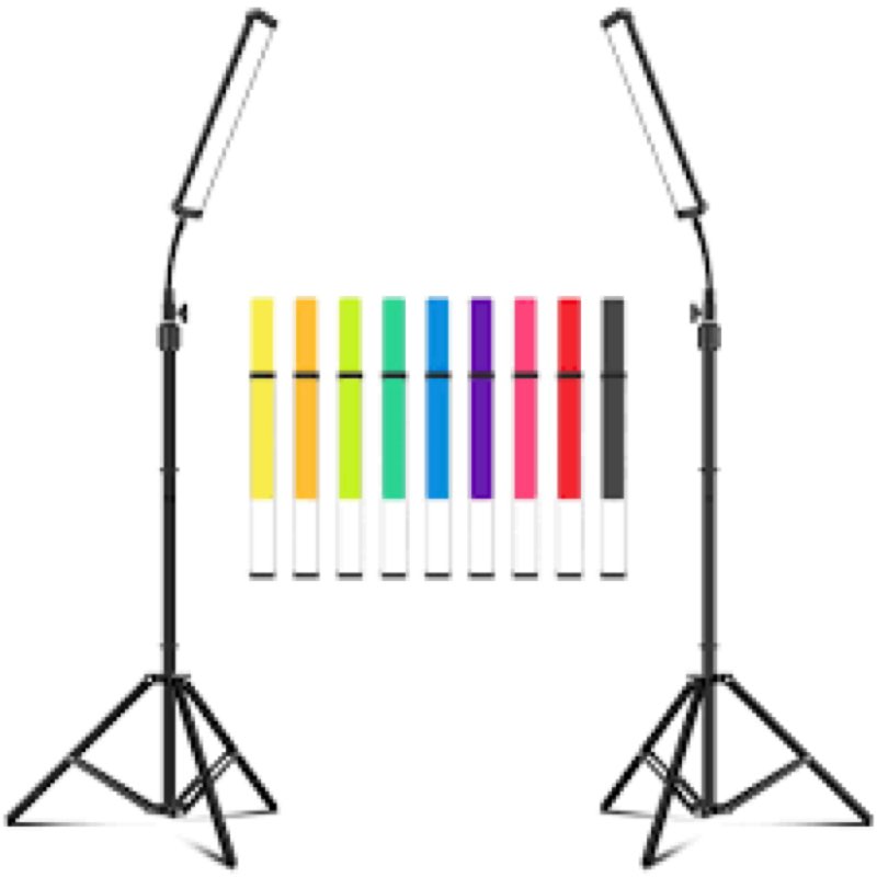 led video lighting kit with wand stick - photography studio light ,adjustable tripod stand,vallkay 9 color filters 5600k dimmable portable stand for live streaming/portrait photo/ vlog, black (d4002)