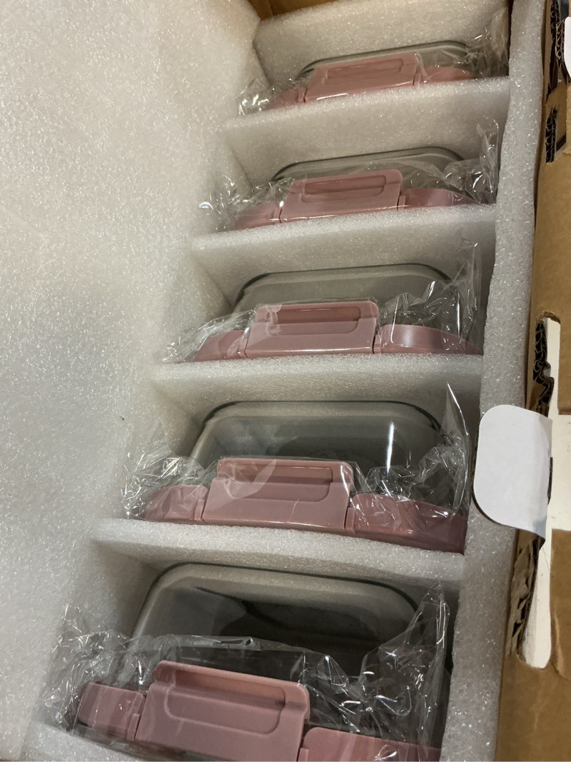 Condition photo showing New/Like New for 5-pack borosilicate glass containers with tempered lids, 35.2oz/4.4 cup airtight meal prep set, microwave/freezer safe (pink)