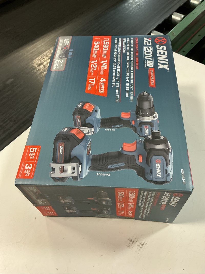 Condition photo showing New/Like New for senix x2 20-volt 2-tool brushless power tool combo kit with soft case (2-batteries included and charger included)