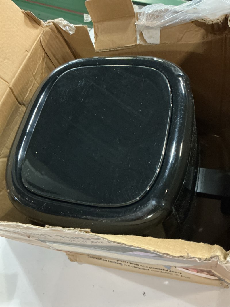 Condition photo showing As Is for chefman 2 qt compact air fryer w/ digital display and shake reminder - black  new