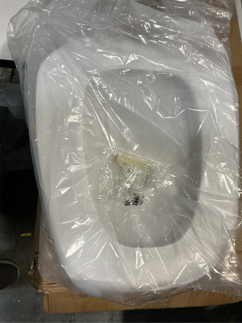 Condition photo showing New/Like New for centoco eljer emblem elongated toilet seat with square front, closed front with cover, residential, plastic, made in the usa, emb601-001, white elongated 001-white