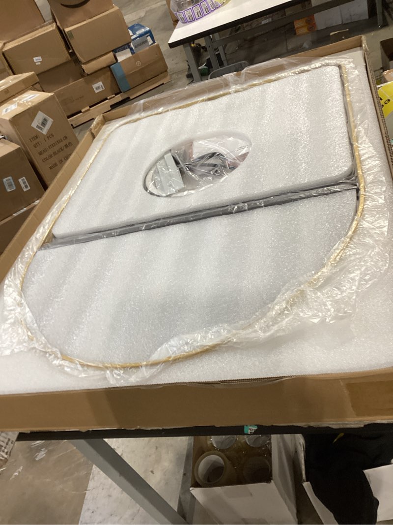 Condition photo showing As Is for arched led bathroom mirror, 24x40 black lighted arch mirror with lights for wall, smart vanity mirrors with brushed aluminum frame for bedroom with anti-fog dimmable 3 colors and lights black 40"l x 24"w