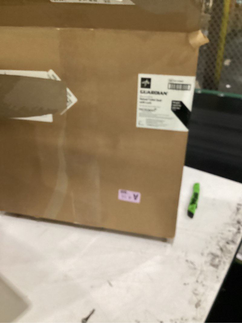 Condition photo showing As Is for guardian raised toilet seat with lock