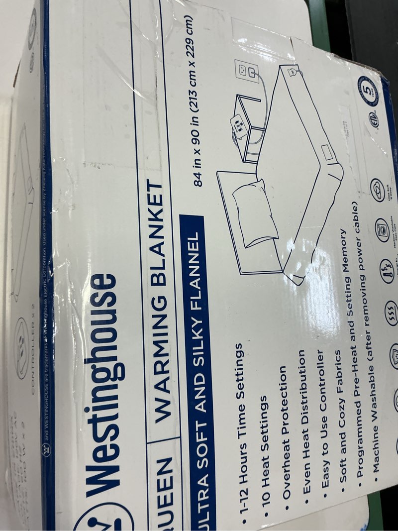 Condition photo showing New/Like New for Westinghouse Electric Blanket Queen Size, Super Cozy Soft Flannel 84"" x 90"" Heated Blanket with 10 Fast Heating Levels & 1-12 Auto-Off, Machine Washable, ETL&FCC Certification, Charcoal Charcoal Queen 84*90"