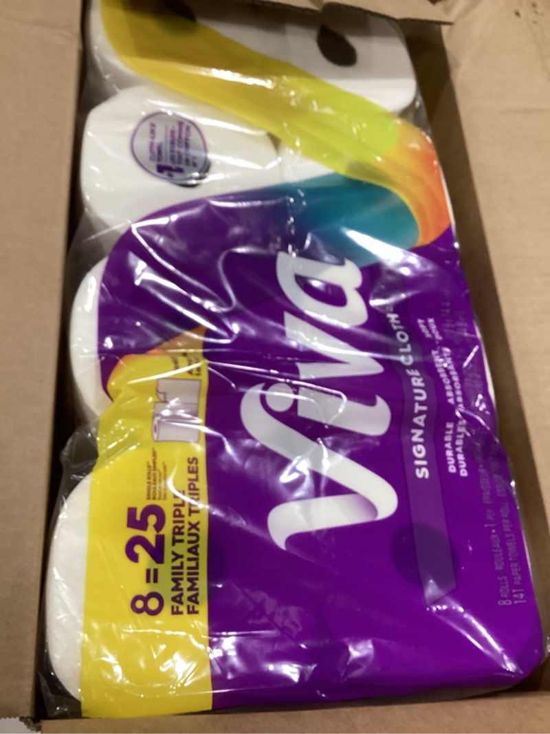 Condition photo showing Good Condition for viva signature cloth paper towels, task size, 8 family triple rolls, 141 sheets per roll (packaging may vary) family triple roll 141 sheets (pack of 8)