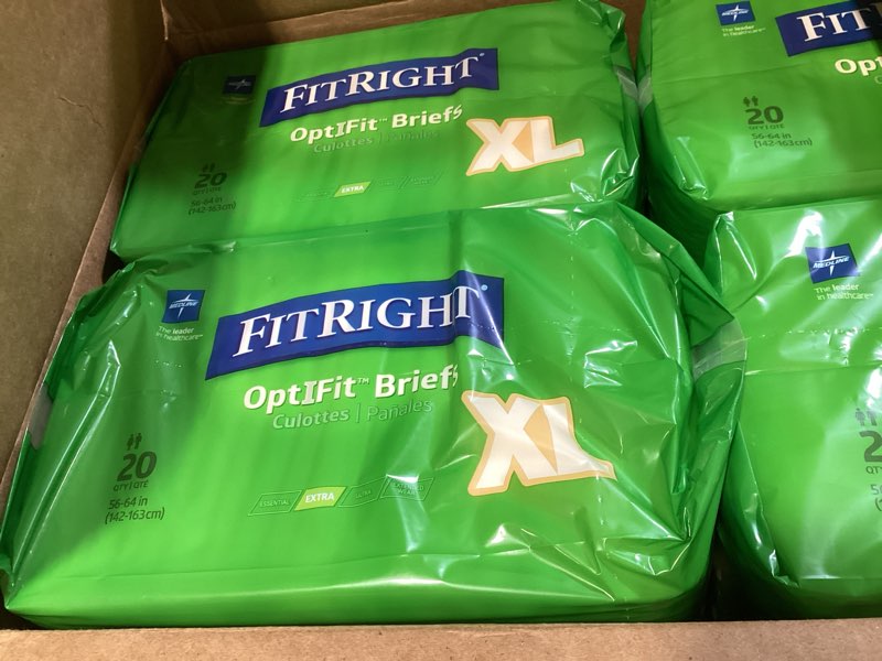Condition photo showing Good Condition for fitright ultra heavy absorbency adult diapers for men & women, waist size: x-large 56-64 inches, optifit incontinence disposable briefs with leak protection for seniors, 80 count x-large 80 count