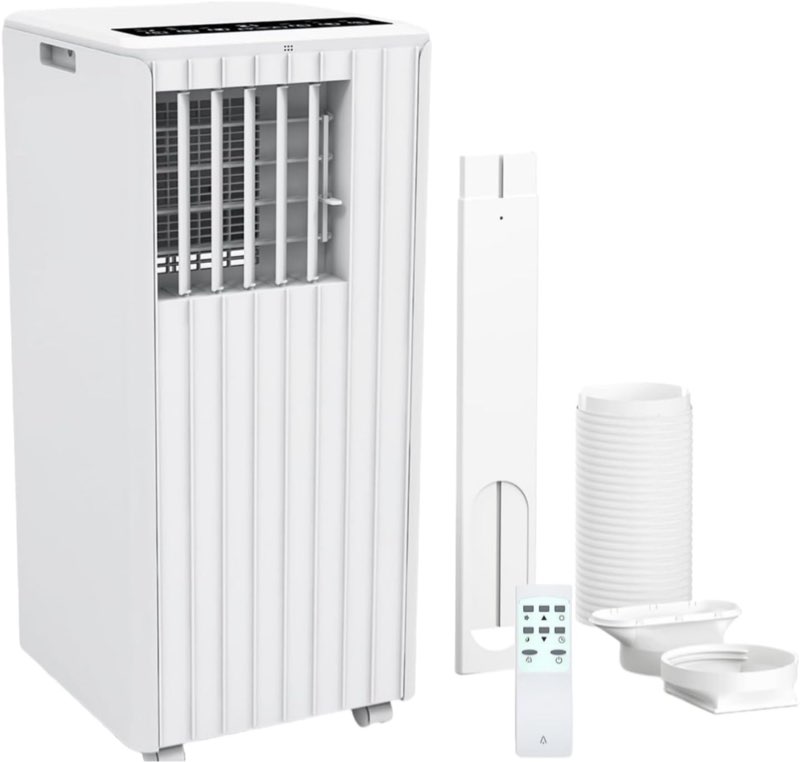 8000 btu portable air conditioner - 3-in-1 cooling, dehumidifier & fan with quiet operation, sleep mode, 24h timer & energy savings, for rooms up to 350 sq.ft, includes remote control, reusable filt