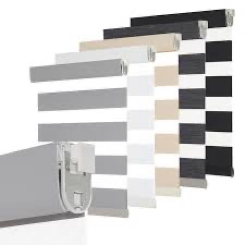 LazBlinds No Tools No Drill Cordless Zebra Blinds for Windows, Dual Layer Light Control for Day and 