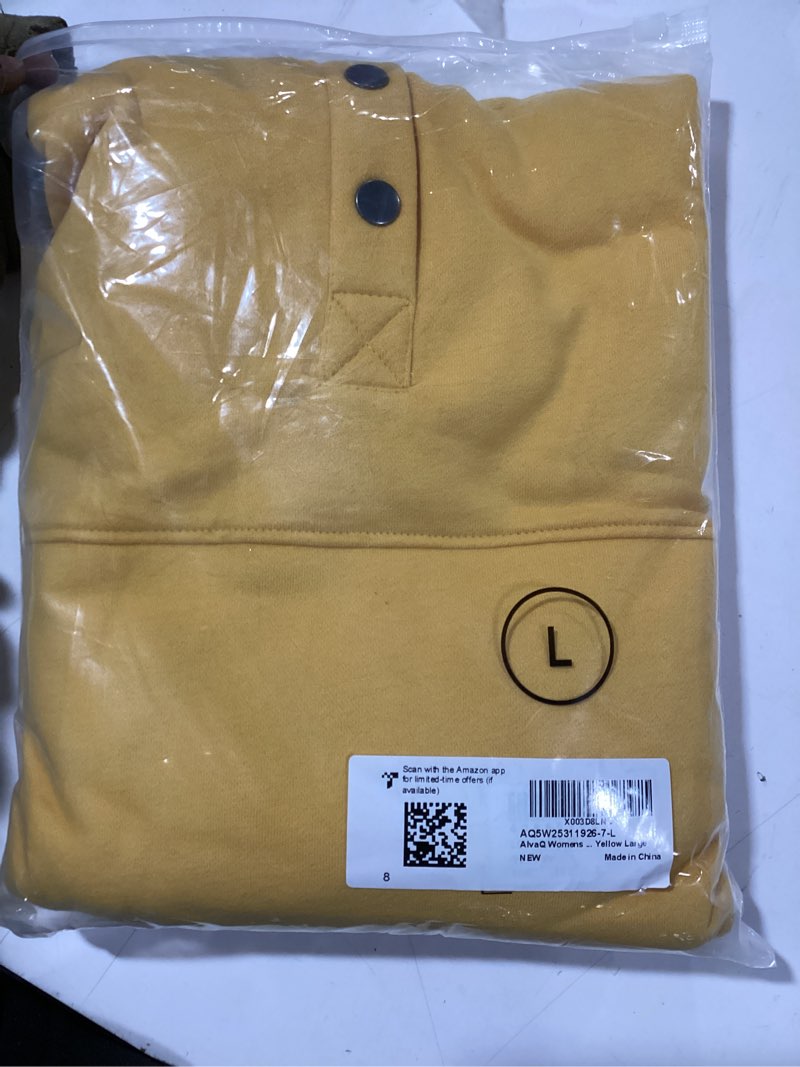Condition photo showing Good Condition for AlvaQ Womens Oversized Sweatshirts Hoodies Fleece Button Neck Hooded Tops Casual Pullover Tunics Winter Outfits 2025 Yellow Large