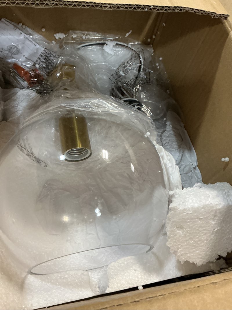 Condition photo showing New/Like New for emak modern brushed gold pendant light, 8 inch pendant lights kitchen island with clear glass shade, modern hanging light fixture for kitchen, bathroom, bedroom, dining room, pl125-bgd brushed gold - 1pc