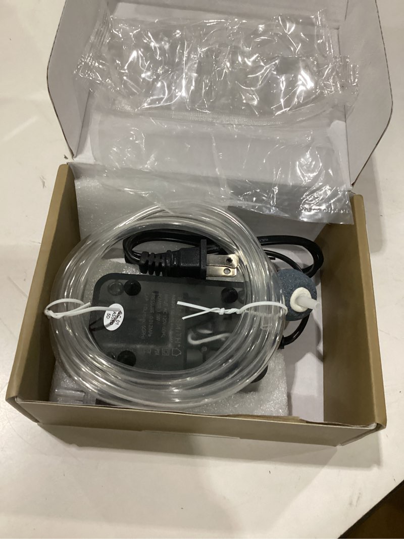Condition photo showing As Is for aquasmith aquarium air pump,ultra-quiet/small size/more output fish tank bubbler 1w/16gph/12kpa,with air stone bubbler,single outlet suitable for 0-20 gallon fish tank 1w/16gph ?0-20gal?