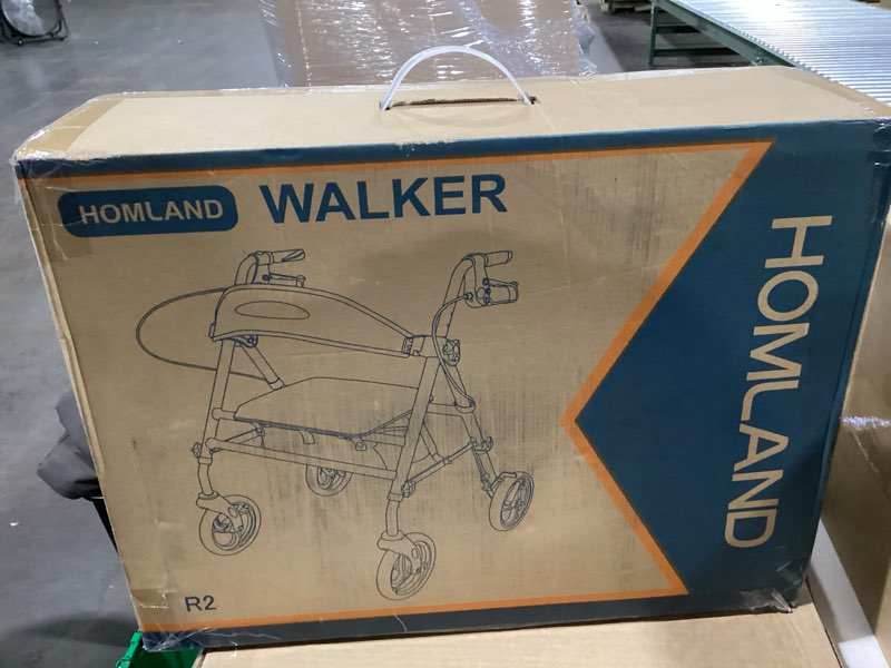 Condition photo showing New/Like New for HOMLAND Foldable Rollator Walkers with Seat for Seniors, 8'' Big Wheels, 350 lb. Weight Capacity, Adjustable Handles and Seat Height, Lightweight Rolling Walker, Red