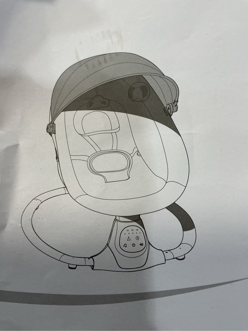 Condition photo showing As Is for electric baby swing for infants to toddler, portable swing rocker with 5 point harness, 5 sway speed, bluetooth,12 preset lullabies with remote control, infant swing for baby boys & girls, grey