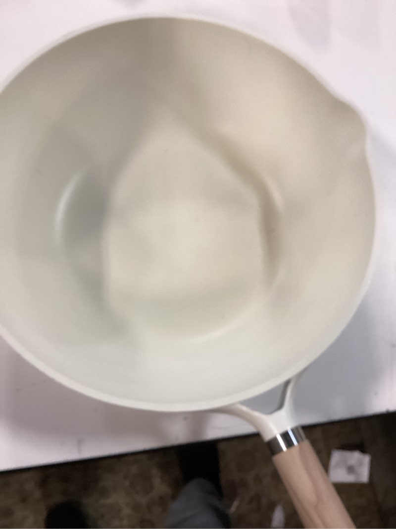 Condition photo showing As Is for gipp nonstick deep frying pan - 11 inch saute pan with lid granite induction cookware, 4.5qt non stick woking pan skillet, pfoa pfos apeo free, white cream 11inch
