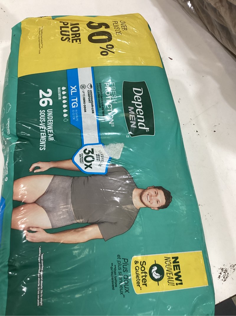 Condition photo showing Good Condition for depend fresh protection adult diapers, incontinence underwear for men, disposable, maximum, extra-large, grey, 26 count, packaging may vary x-large 26
