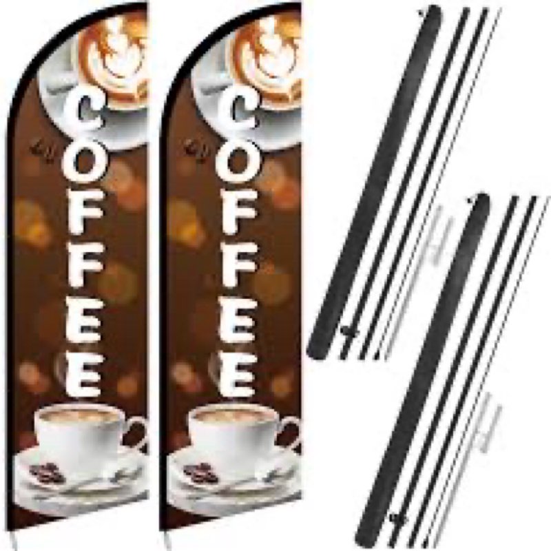 Remagr 2 Set Coffee Flag 15 Ft Swooper Feather Flag Kit for Business Windless Espresso Advertising S