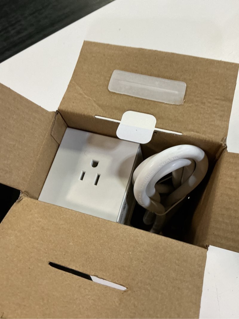 Condition photo showing As Is for honeywell power cube surge protector with 3 ac outlets and 2 usb ports, 4ft fabric cord, white