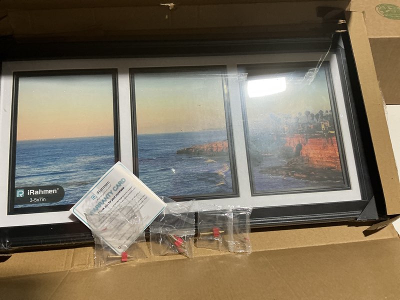 Condition photo showing Good Condition for Americanflat 5x7 Picture Frame Collage with Shatter-Resistant Glass - Fits Three 5x7 Photos or Use as One 8x16 Frame - Signature Collection - Collage Frames for Tabletop and Wall Display - Black Black 8x16 Three 5x7 Photos