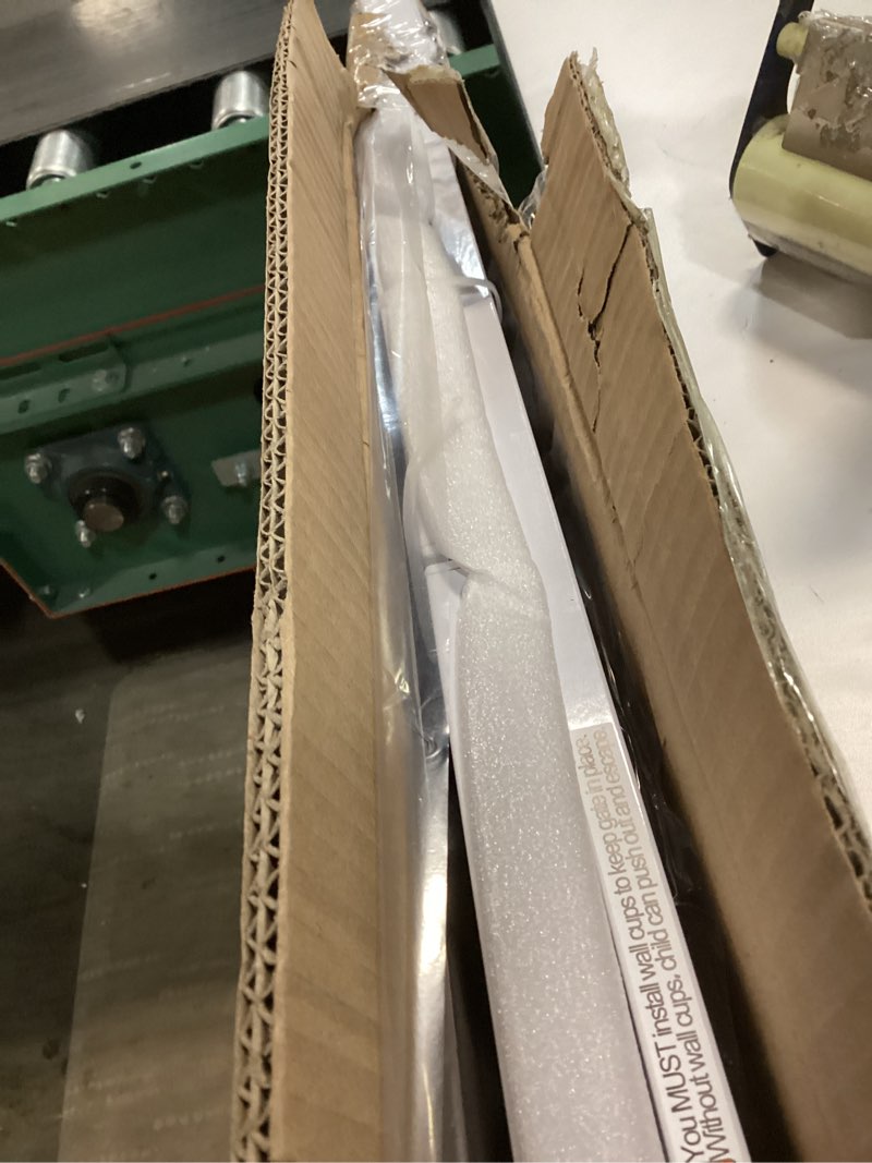 Condition photo showing New/Like New for COMOMY 36" Extra Tall Baby Gate for Stairs Doorways, Fits Openings 29.5" to 48.8" Wide, Auto Close Extra Wide Dog Gate for House, Pressure Mounted Easy Walk Through Pet Gate with Door, White 36"Tall 48.8"Wide White