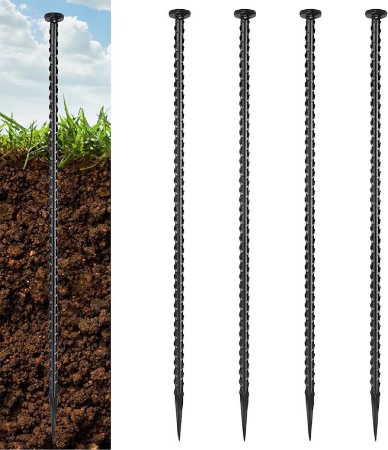 dolemoduo 4 pack 30-inch rebar stakes - 5/8 diameter heavy duty ground stakes with chisel point ends