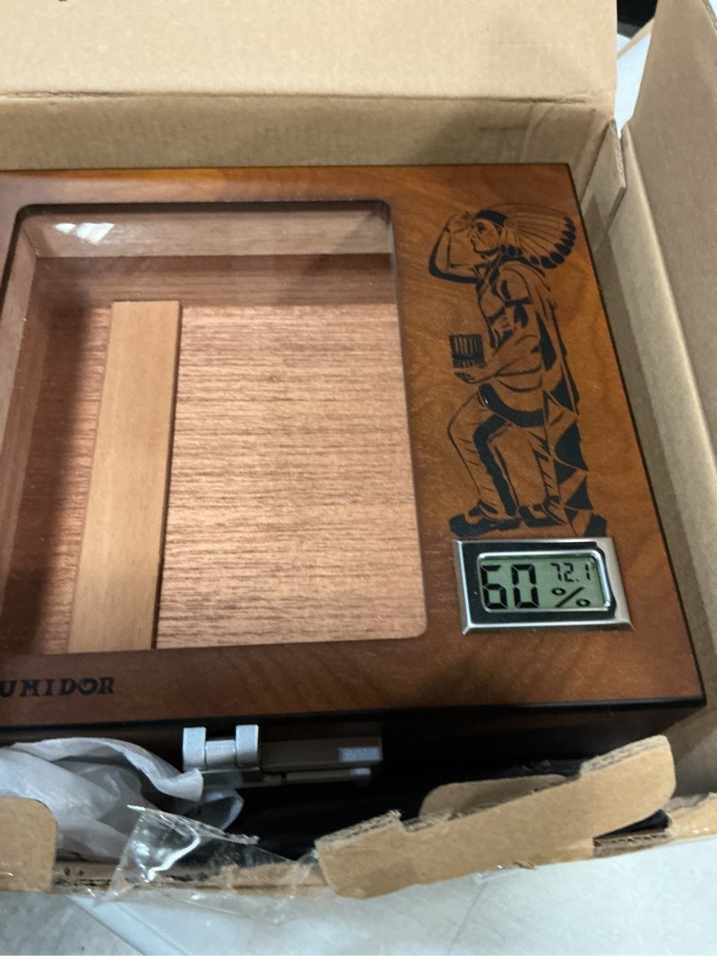 Condition photo showing Good Condition for xifei cigar humidor, glass top humidor box with digital hygrometer, humidifier, accessories drawer, divider, cedar wood desktop humidors case with combination lock, gift for cigar lovers (walnut)