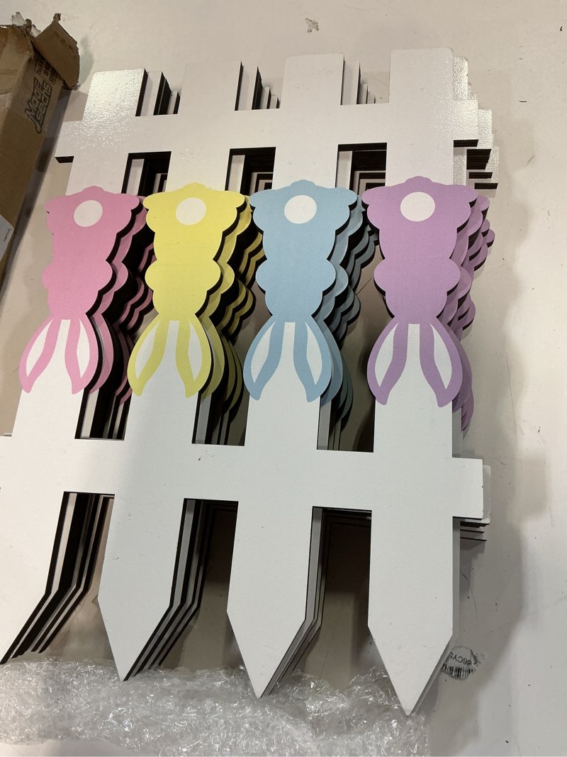 Condition photo showing Good Condition for 6 pcs easter bunny wooden garden fence 15.7" h x 72" l landscape edging border, garden border panels ornamental fence for home school lawn flower beds pathways outdoor decor (bunny) rabbit