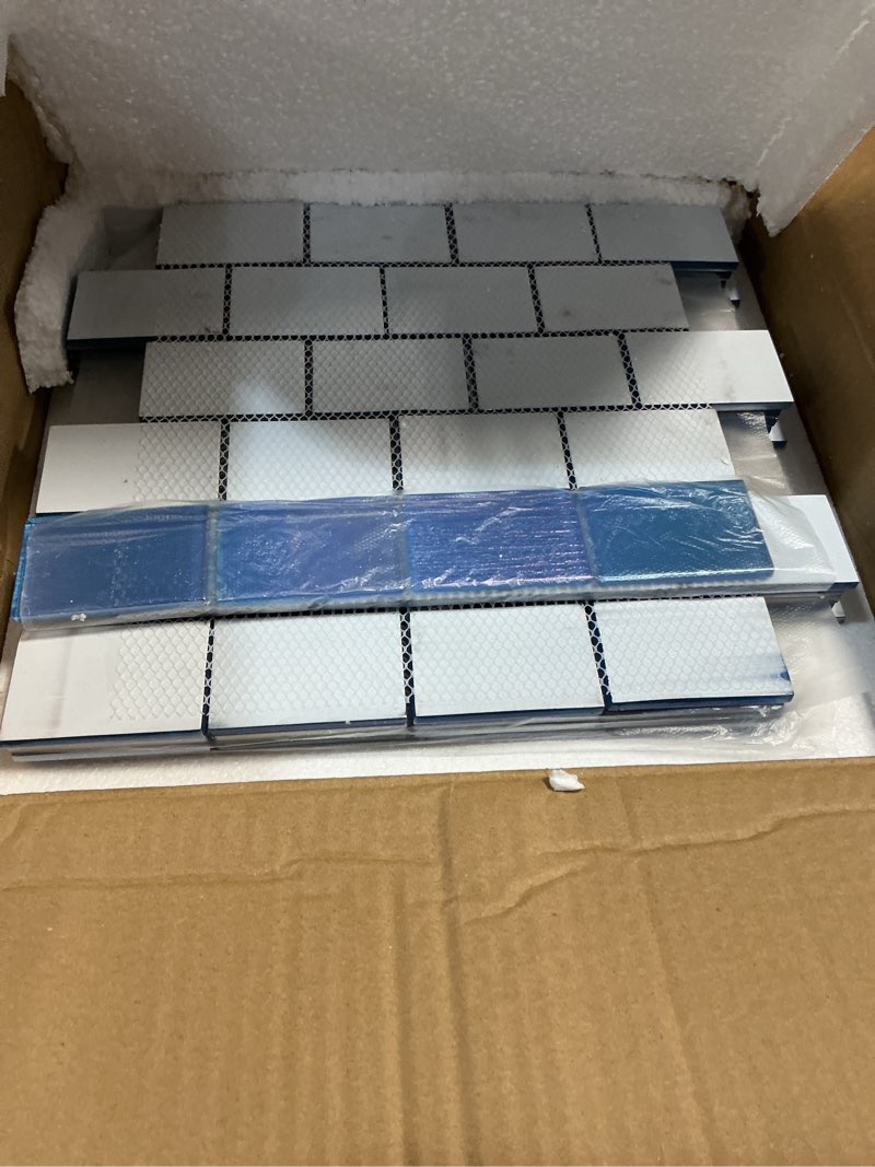 Condition photo showing New/Like New for Diflart Glass Mosaic Tiles, Iridescent Blue, 2x3 Inch Brick, Glass Linear Tile for Swimming Pool, Ki