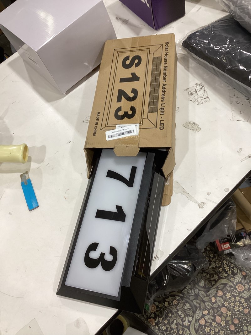 Condition photo showing Good Condition for Solar Address Sign, Lighted Address Plaque Outdoor Waterproof, Illuminated Address Numbers, House Numbers for Outside Black