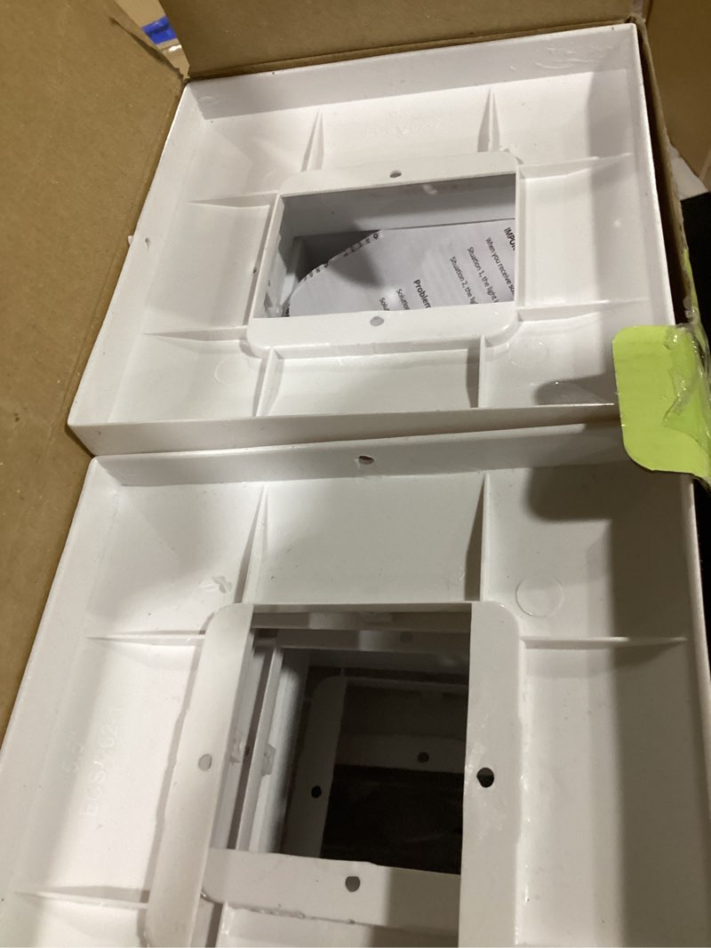 Condition photo showing As Is for dynaming 8 pack solar post cap lights outdoor with flickering flame light, white shell fence post solar lights fit 4x4 5x5 vinyl/wooden posts, brightness led lighting decor for garden deck patio white 8 pack flickering flame lights