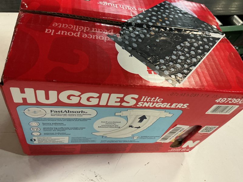 Condition photo showing New/Like New for huggies size newborn diapers, little snugglers baby diapers, size newborn (up to 10 lbs), 84 count, packaging may vary newborn 84