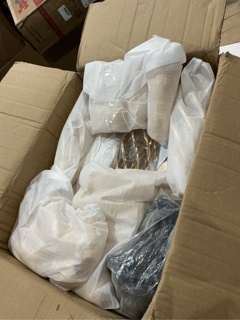 Condition photo showing Good Condition for 10 pcs 21.5” tall gold centerpieces for table, open lattice midsection trumpet base vase stands with hanging crystals, metal flower holders for wedding receptions,parties & event decor gold 21.5 inch
