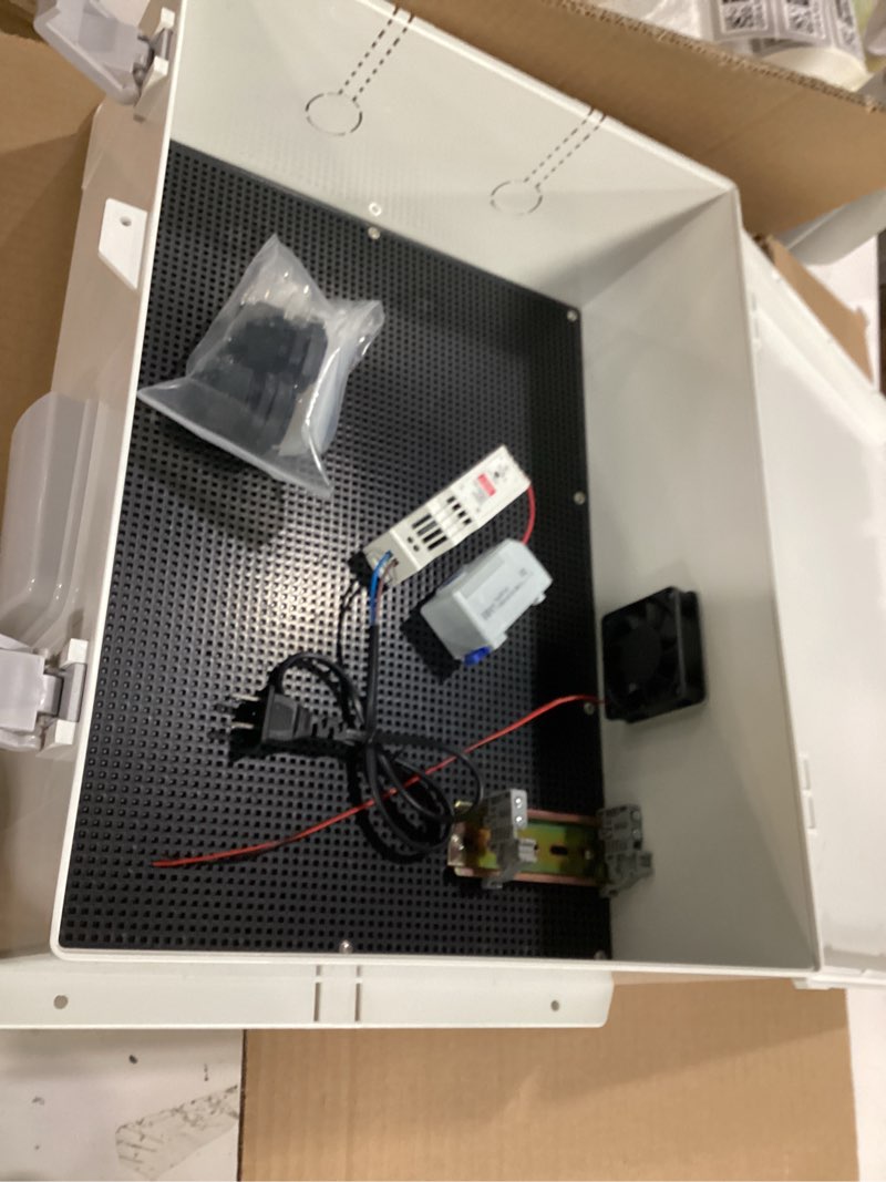Condition photo showing Good Condition for namunanee outdoor electrical box with thermostat and fan, abs water resistant enclosure with internal mounting panel & hinged cover, 18.1" h* 12.6" l* 6.3" w, plug & play. 18.1"h x 12.6"l x 6.3"w & thermostat