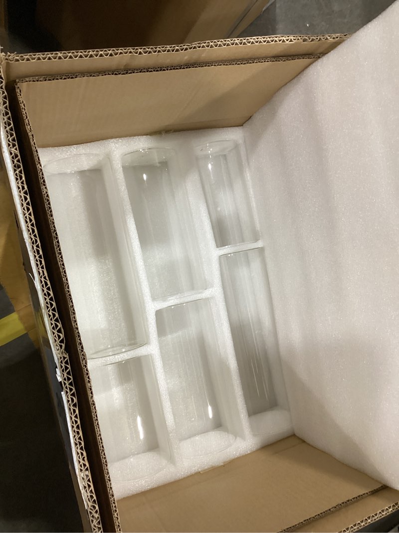 Condition photo showing Good Condition for glass cylinder vases set of 24, hewory tall clear vase for centerpieces, glass hurricane candle holders for pillar or floating candles, round vases for wedding anniversary events table decor, 3.3in 24 d3.3"x h5.5" + d3.3"x h7.5" + d3.3"x h9.5"