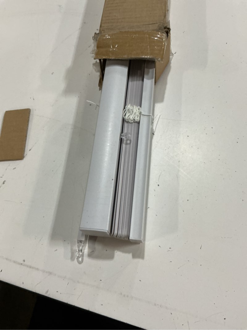 Condition photo showing As Is for lazblinds no tools no drill cordless cellular shades, light filtering honeycomb shades for home, thermal insulation blinds for windows, 35.5" w x 72" h, white light filtering-white 35.5" w x 72" h