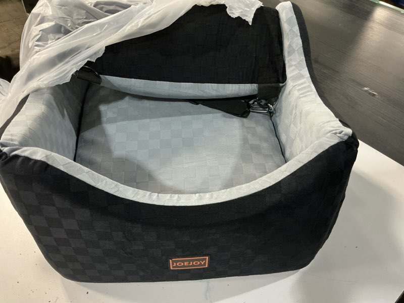 Condition photo showing Good Condition for joejoy elevated dog car seat for small/medium dogs up to 35 lbs, memory foam booster seat with detachable washable cover, travel-safe car bed with safety belts & storage pockets, grey medium grey