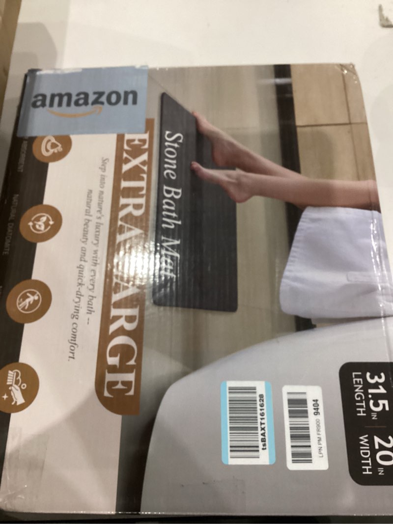 Condition photo showing New/Like New for 32 * 20 Large Stone Bath Mat for Bathroom Quick Dry Diatomaceous Earth Bath Mat, Non Slip Magic Absorbent Bathroom Floor Shower Mat Water Absorbing Diatomite Stone Dying Bathmat Grey 1'8" x 2'8" (Rectangular) Dark Grey - a