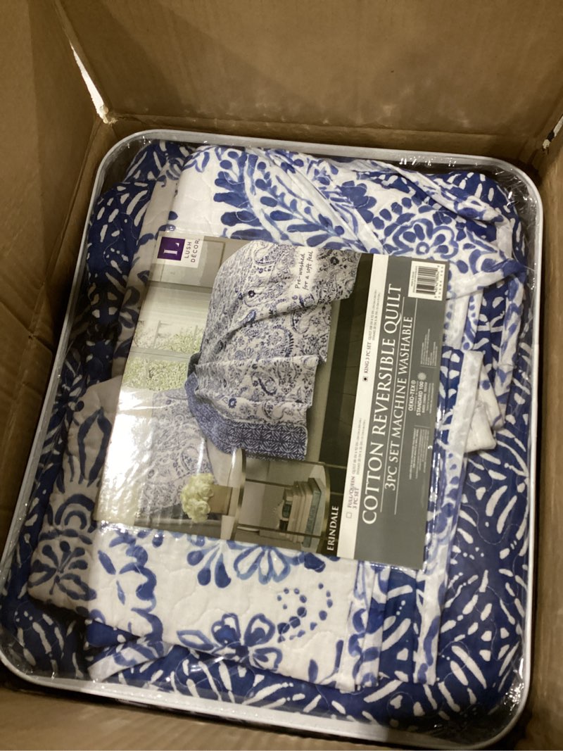 Lush Decor Erindale Paisley Cotton 3Pc Quilt Set King Navy & White – Reversible Lightweight Quilt Be