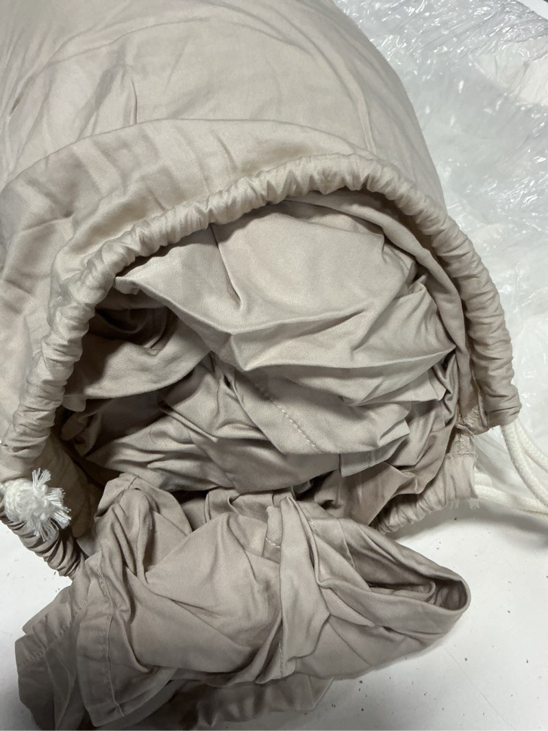 Condition photo showing As Is for bamboo sheet set, king, sand