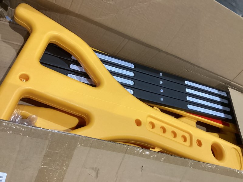 Condition photo showing Good Condition for reliancer expandable 8.46ft safety barricade,retractable security barrier water filled weighted base,adjustable traffic barricades,outdoor crowd control barriers,driveway isolation gate,garden fence yellow