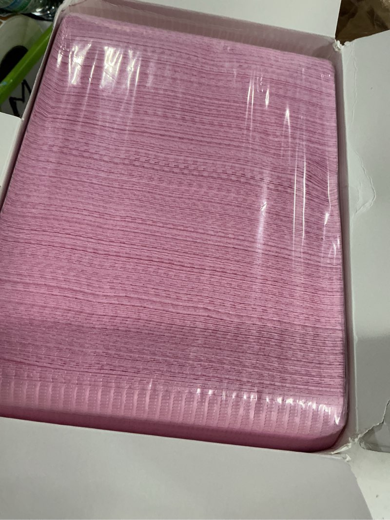 Condition photo showing New/Like New for 480 pack disposable dental bibs 13"x18", 3-ply waterproof tattoo bibs sheet for nail salon, dental clinic, feeding, tattoo shop (pink) pink 480