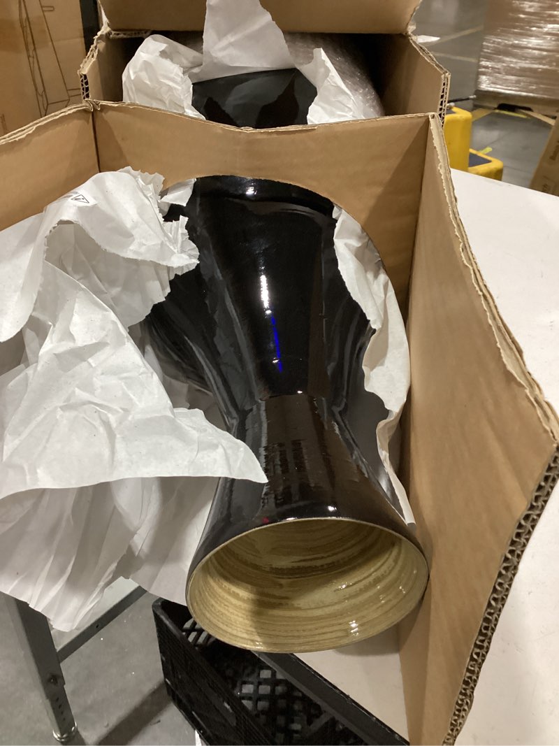 Condition photo showing Good Condition for villacera black handcrafted tall tear drop floor vase for silk plants, flowers, filler decor | sustainable bamboo, (l) 24” x (h) 9” x (w) 9