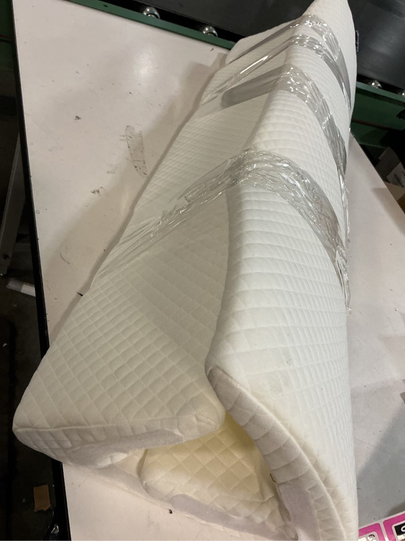 Condition photo showing As Is for xetradesign bed wedge pillow set for headboard gap up to 7", triangle gap filler for bed, mattress wedge gap filler, headboard space filler, corner pillow, white half king 38" (2-pk)