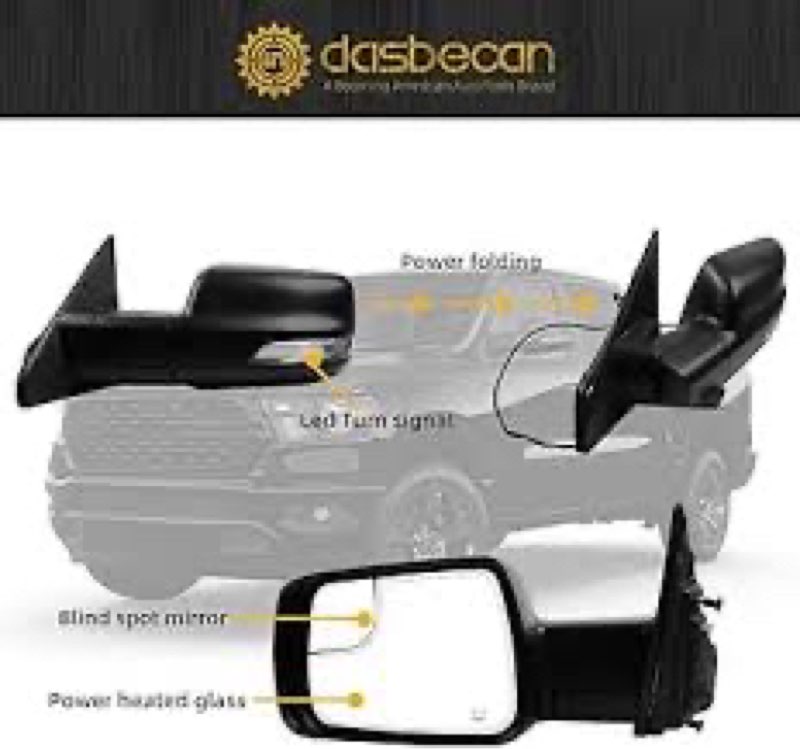 Rearview Mirror Left Driver Side Compatible with Ram 1500 2019-2024 Door Mirror Temp Sensor/Heated G