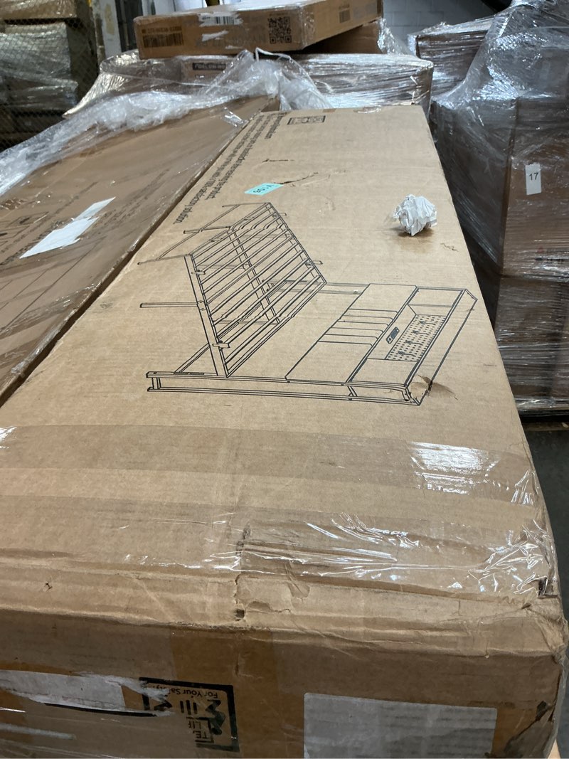 Condition photo showing As Is for (incomplete) rolanstar bed frame queen size with charging station and led lights, upholstered storage headboard with drawers, heavy duty metal slats, no box spring needed, noise free, easy assembly, dark grey dark grey queen