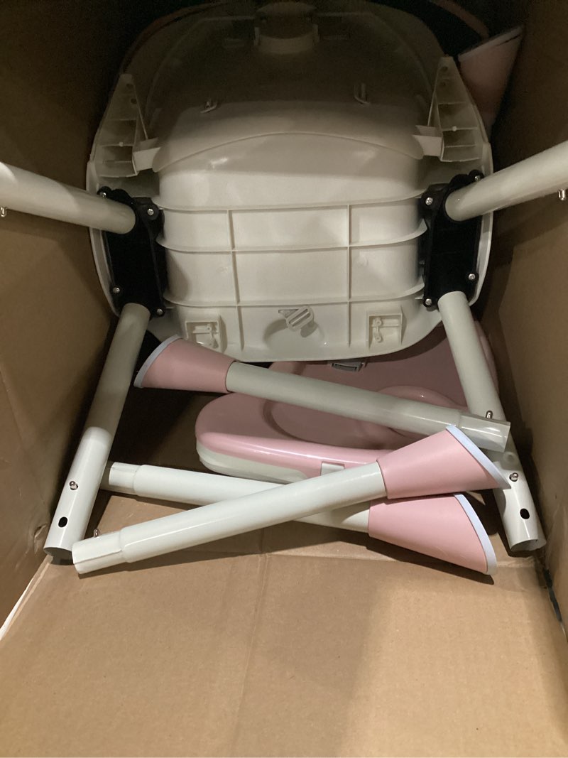 Condition photo showing As Is for Baby High Chair, 5 in 1 High Chairs for Babies and Toddlers, Travel Foldable High Chair with Foot Rest, Detachable PU Cushion, Double Removable Tray, Adjustable Height & Recline pink